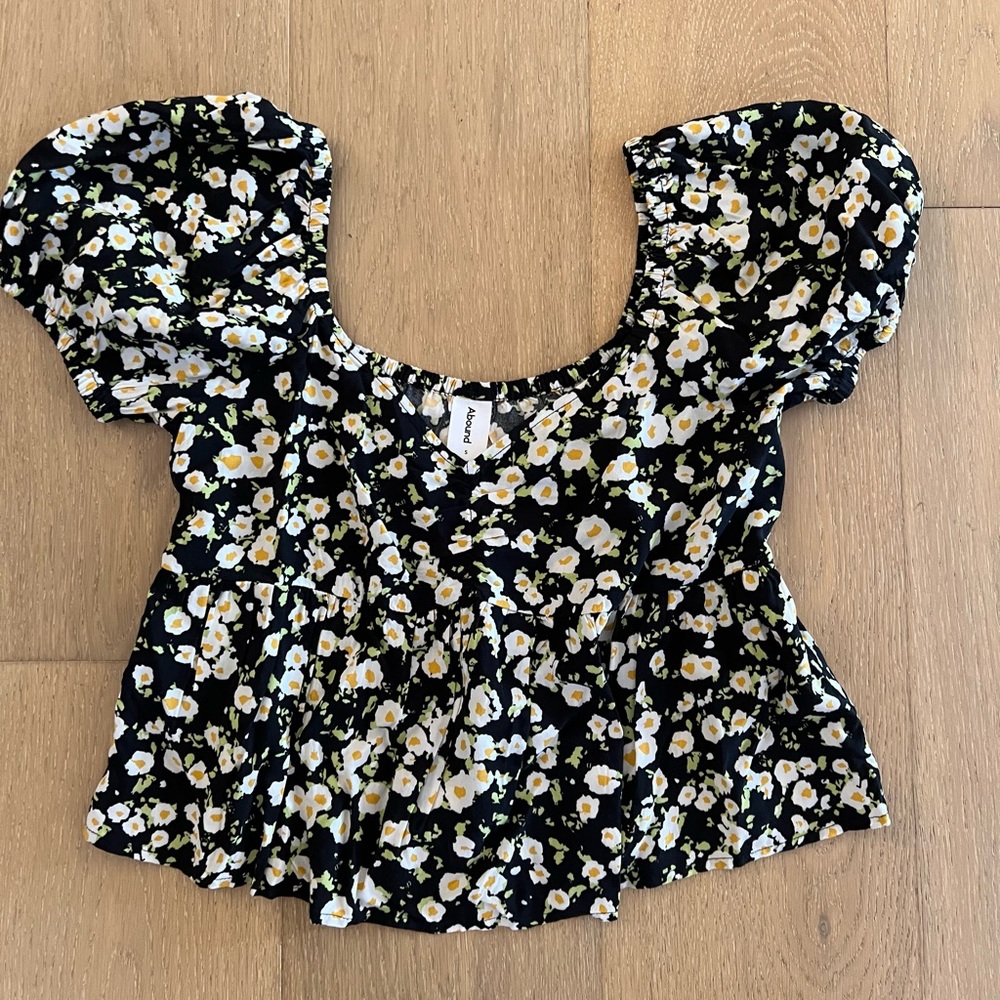 Abound Black Floral Top